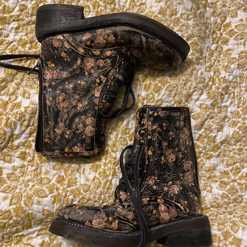 Free People floral combat boots